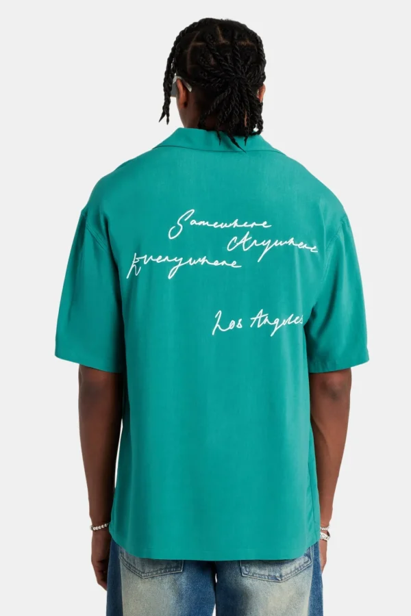 Text Print Bowling Shirt - Green