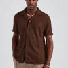 Textured Button Front Revere Shirt - Chocolate