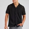 Textured Button Front Revere Shirt - Black