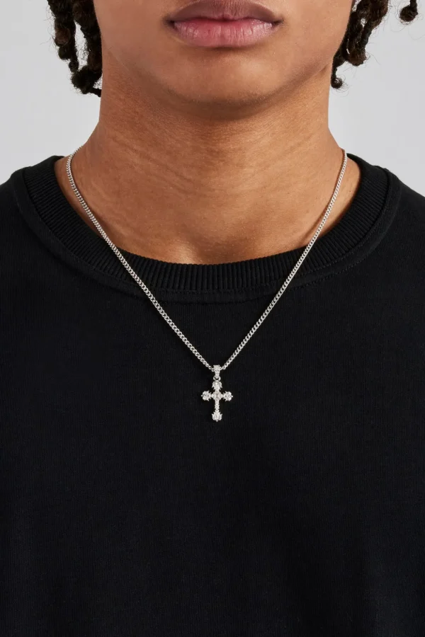 Textured Cross Cuban Necklace - 25mm