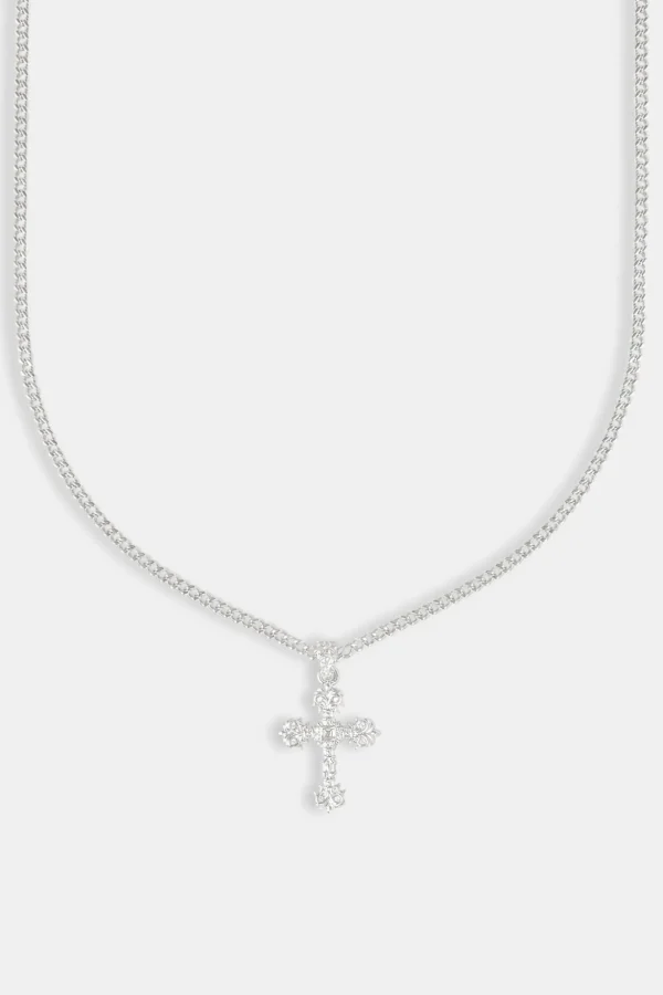 Textured Cross Cuban Necklace - 25mm