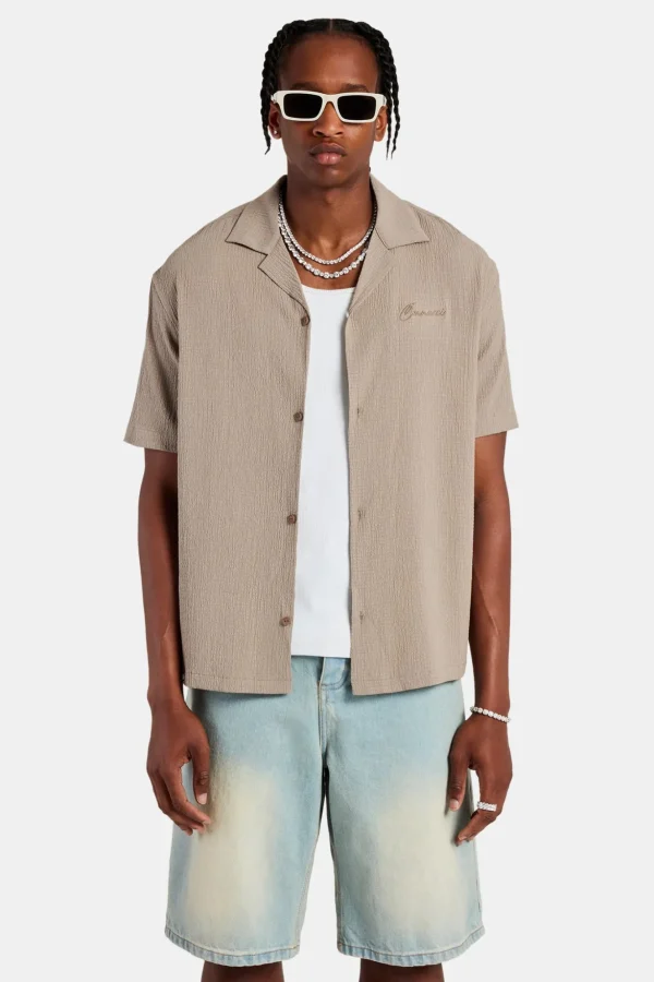 Textured Revere Shirt - Stone