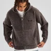 Tonal Zip Through Knit Hoodie - Mocha