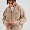 Tonal Zip Through Knit Hoodie - Stone