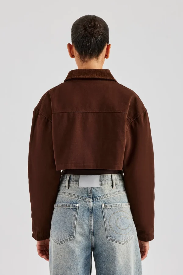 Twill Cord Collar Harrington Jacket - Chocolate