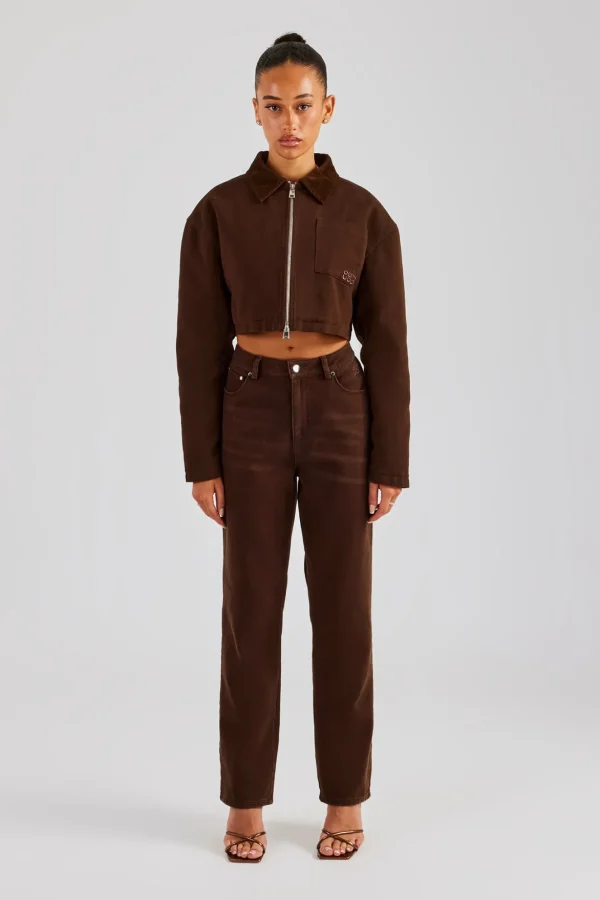 Twill Cord Collar Jacket & Trouser - Chocolate