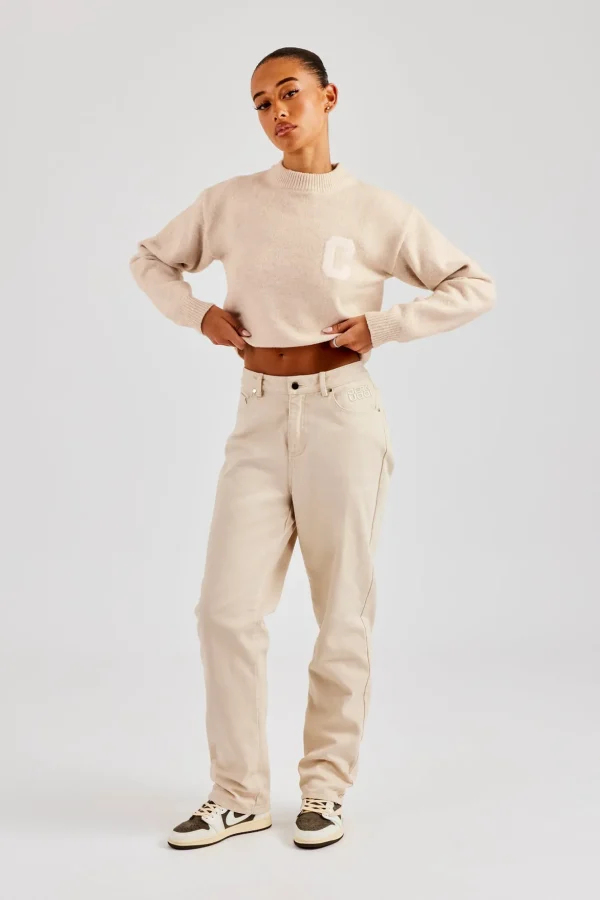 Twill Embroidered Trouser - Stone