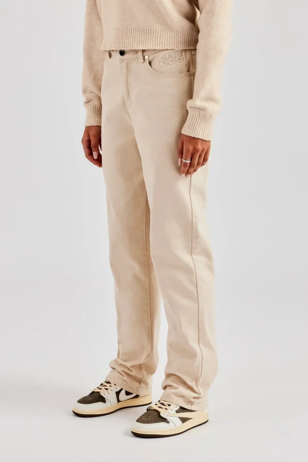 Twill Embroidered Trouser - Stone