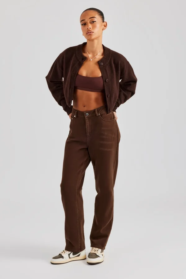 Twill Embroidered Trouser- Chocolate