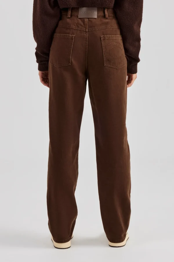 Twill Embroidered Trouser- Chocolate