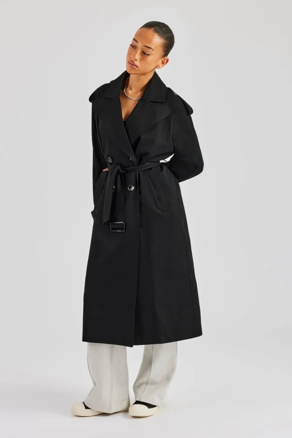 Twill Trench Coat - Black