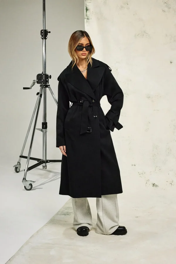 Twill Trench Coat - Black