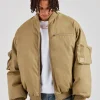 Twill Utility Cargo Bomber Jacket - Taupe