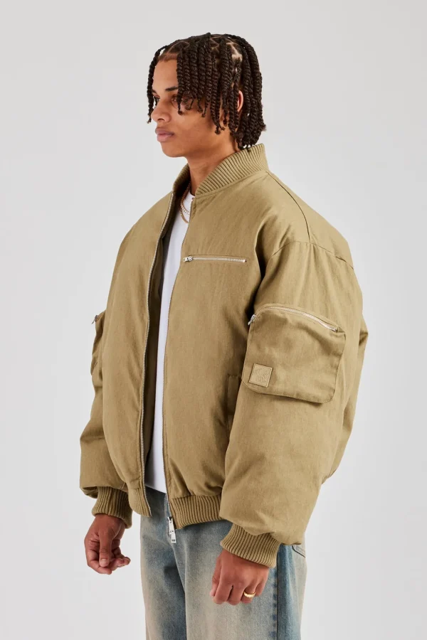 Twill Utility Cargo Bomber Jacket - Taupe