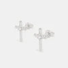 925 Twist Cross Stud Earrings - White - 14mm