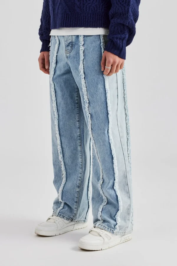 Two Tone Denim Stacked Jean - Light Blue