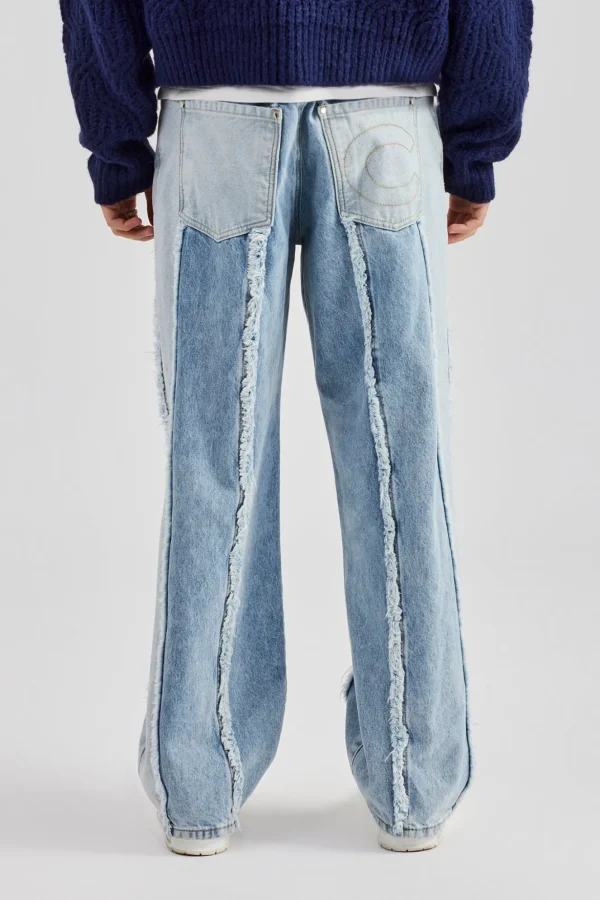 Two Tone Denim Stacked Jean - Light Blue