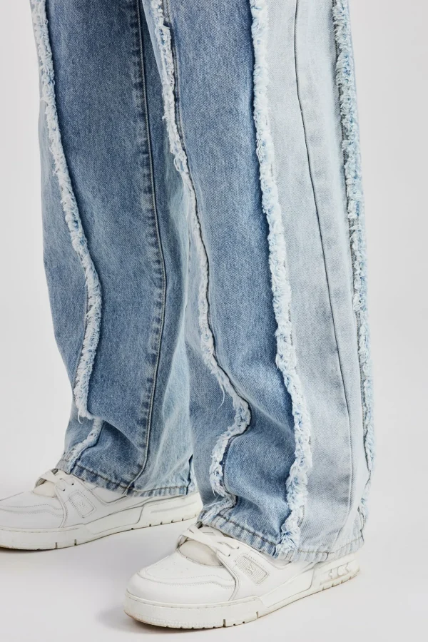 Two Tone Denim Stacked Jean - Light Blue