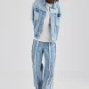 Two Tone Distressed Denim Jacket & Jean - Light Blue