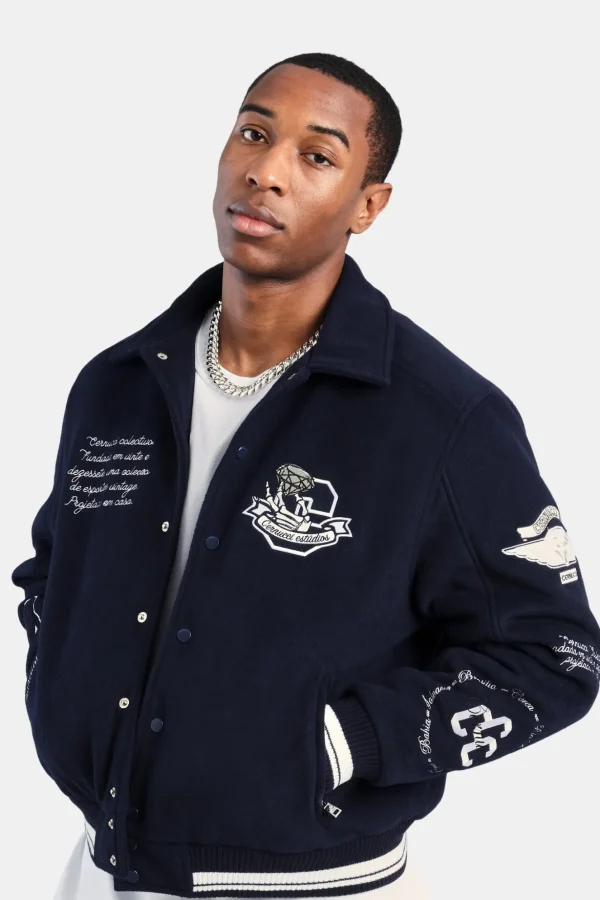 Varsity Harrington Bomber Jacket - Navy