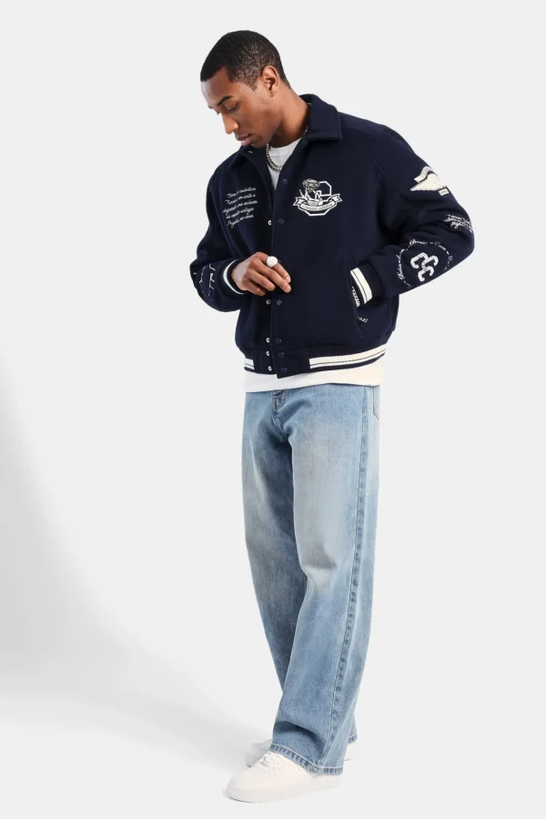 Varsity Harrington Bomber Jacket - Navy