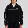 Velour Funnel Neck Piping Track Jacket - Black