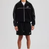 Velour Funnel Neck Piping Track Jacket & Short - Black