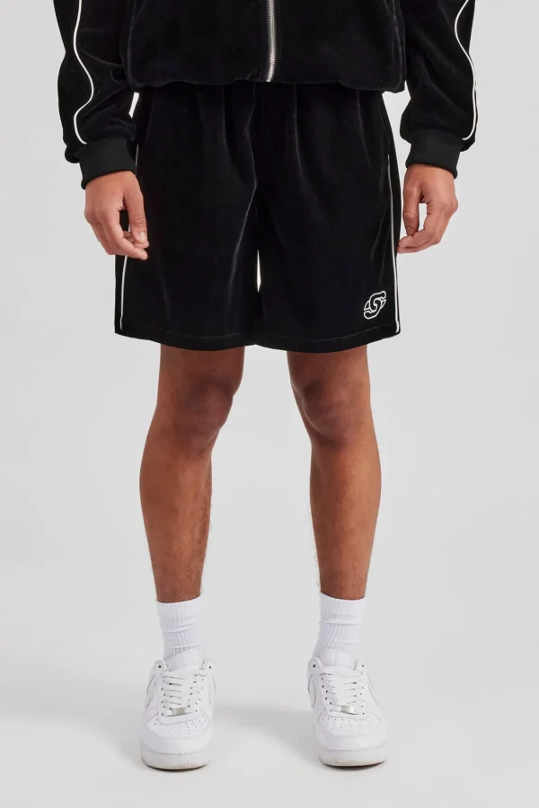 Velour Piping Track Short - Black