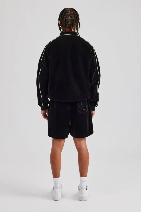 Velour Piping Track Short - Black