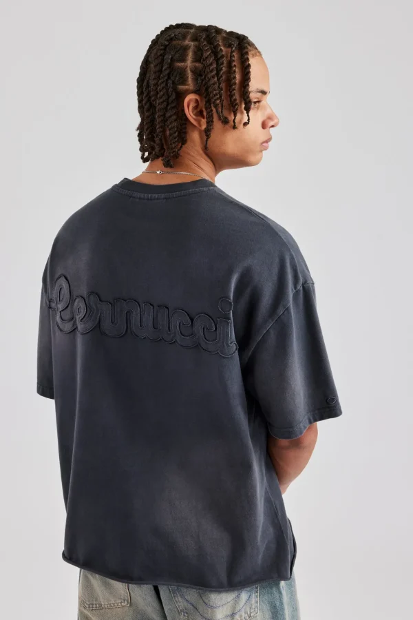 Washed Applique Boxy T-Shirt - Acid Wash