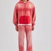 Washed Applique Zip Through Hooded Tracksuit - Washed Red