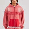 Washed Applique Zip Through Hoodie - Washed Red