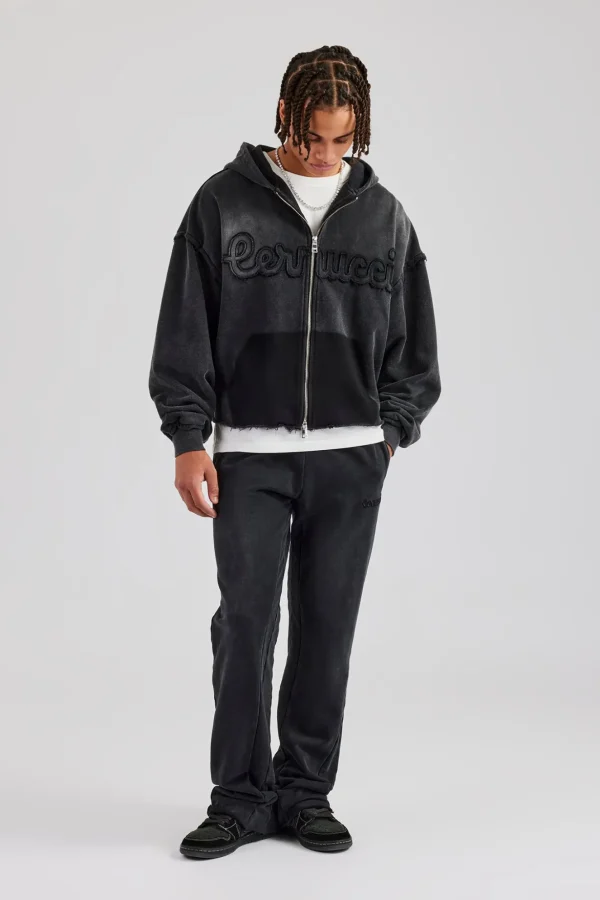 Washed Applique Zip Through Tracksuit - Acid Wash