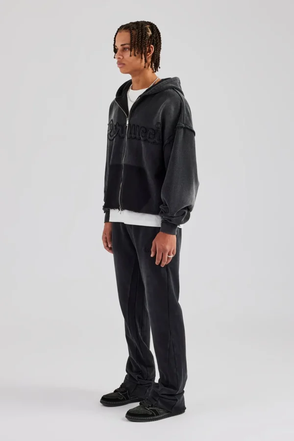 Washed Applique Zip Through Tracksuit - Acid Wash