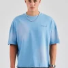 Washed Boxy Distressed T-Shirt - Blue