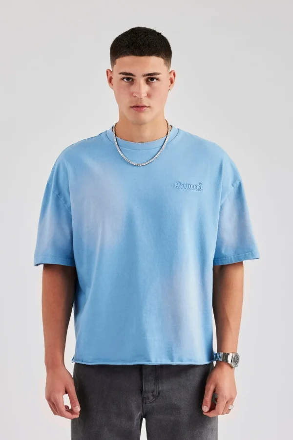 Washed Boxy Distressed T-Shirt - Blue