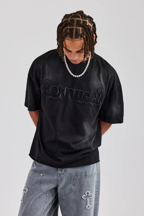 Washed Boxy Distressed T-Shirt - Black