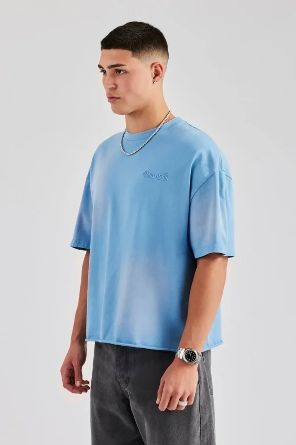 Washed Boxy Distressed T-Shirt - Blue