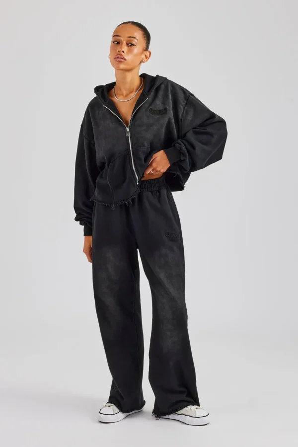 Washed Boxy Fit Zip Through Tracksuit - Black