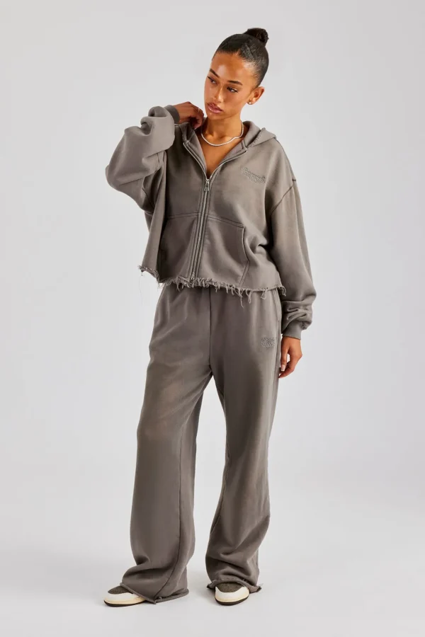 Washed Boxy Fit Zip Through Tracksuit - Grey