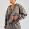 Washed Boxy Fit Zip Through Hoodie - Grey