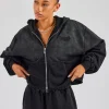 Washed Boxy Fit Zip Through Hoodie - Black