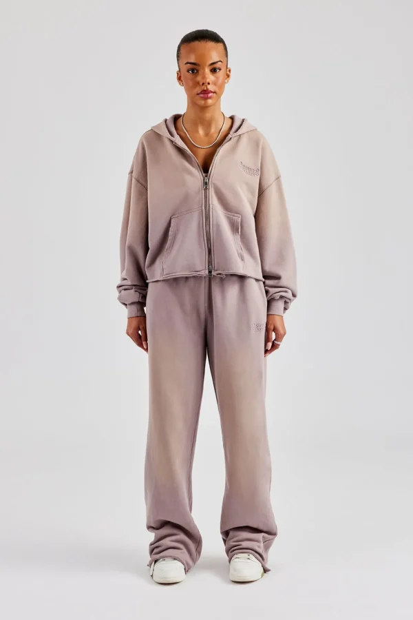 Washed Boxy Fit Zip Through Hoodie - Mauve