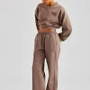 Washed Cropped V Neck Sweat & Wide Leg Jogger - Mauve