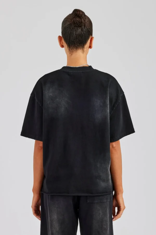 Washed Embroidered Body T-Shirt - Black