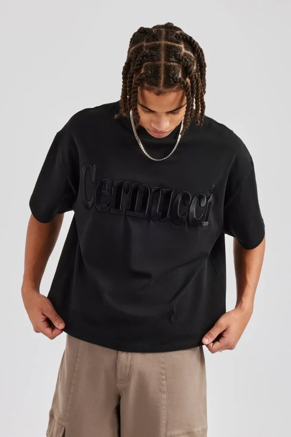 Washed Embroidered Boxy T-Shirt - Black