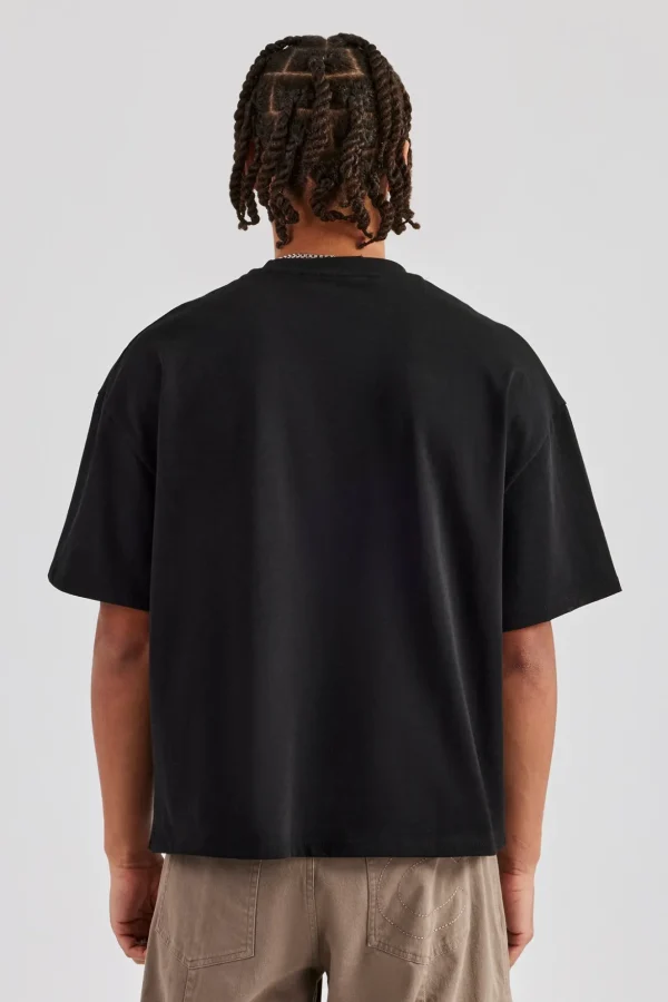 Washed Embroidered Boxy T-Shirt - Black