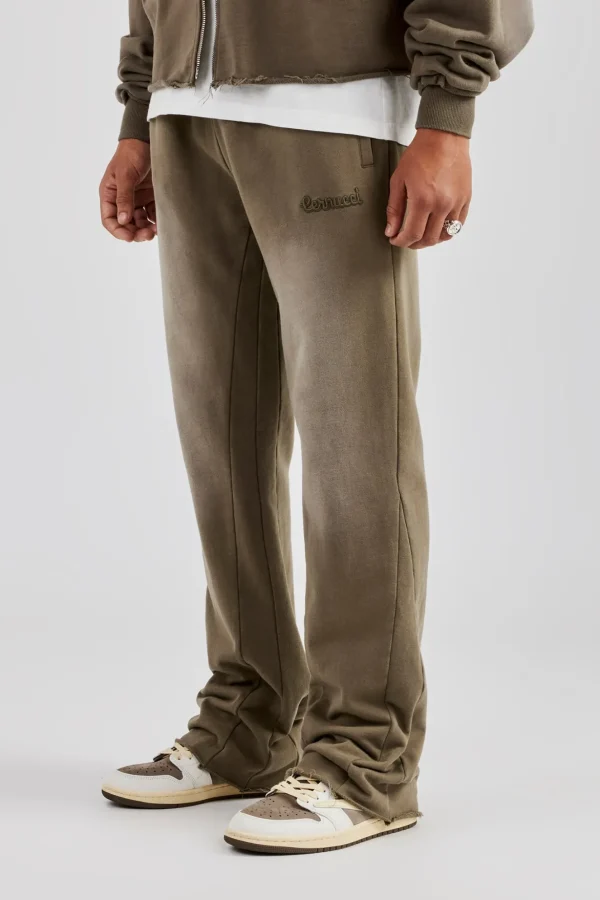 Washed Flare Fit Panelled Jogger - Khaki