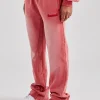 Washed Flare Fit Panelled Jogger - Washed Red