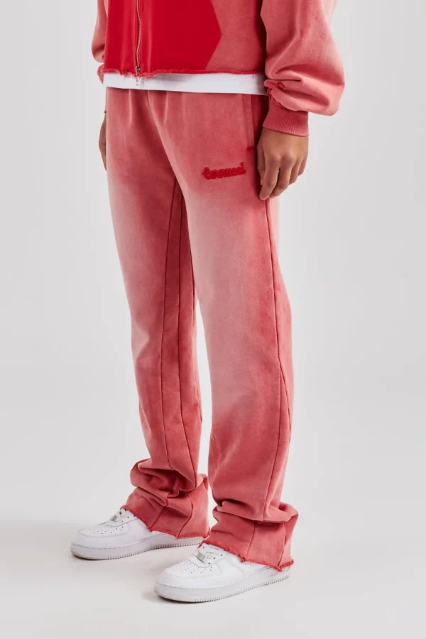 Washed Flare Fit Panelled Jogger - Washed Red